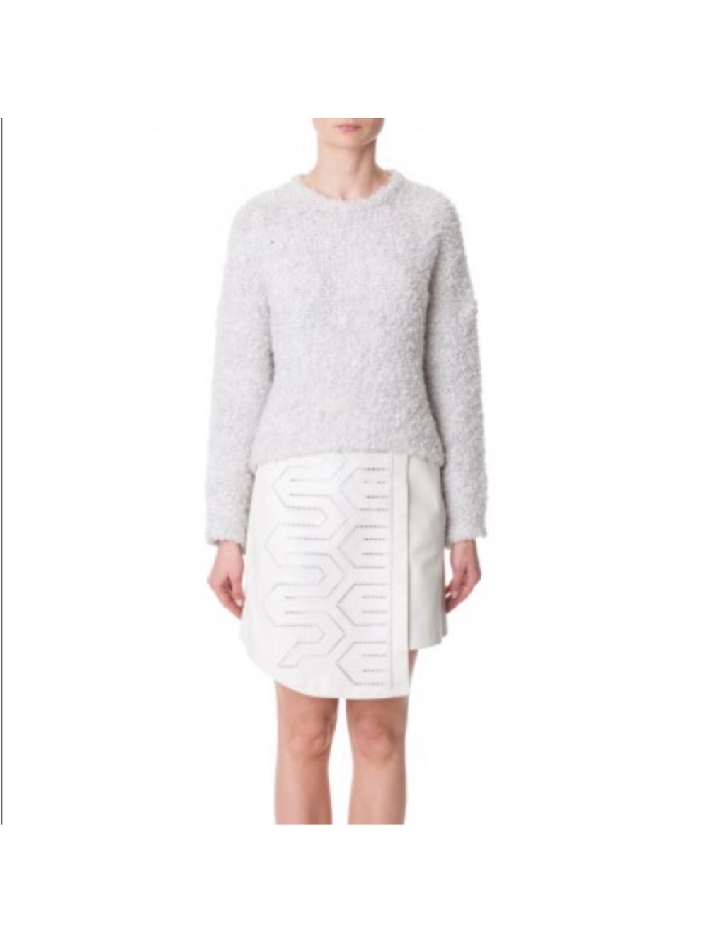 Tibi ivory Leather Skirt with Embroidered Detail
